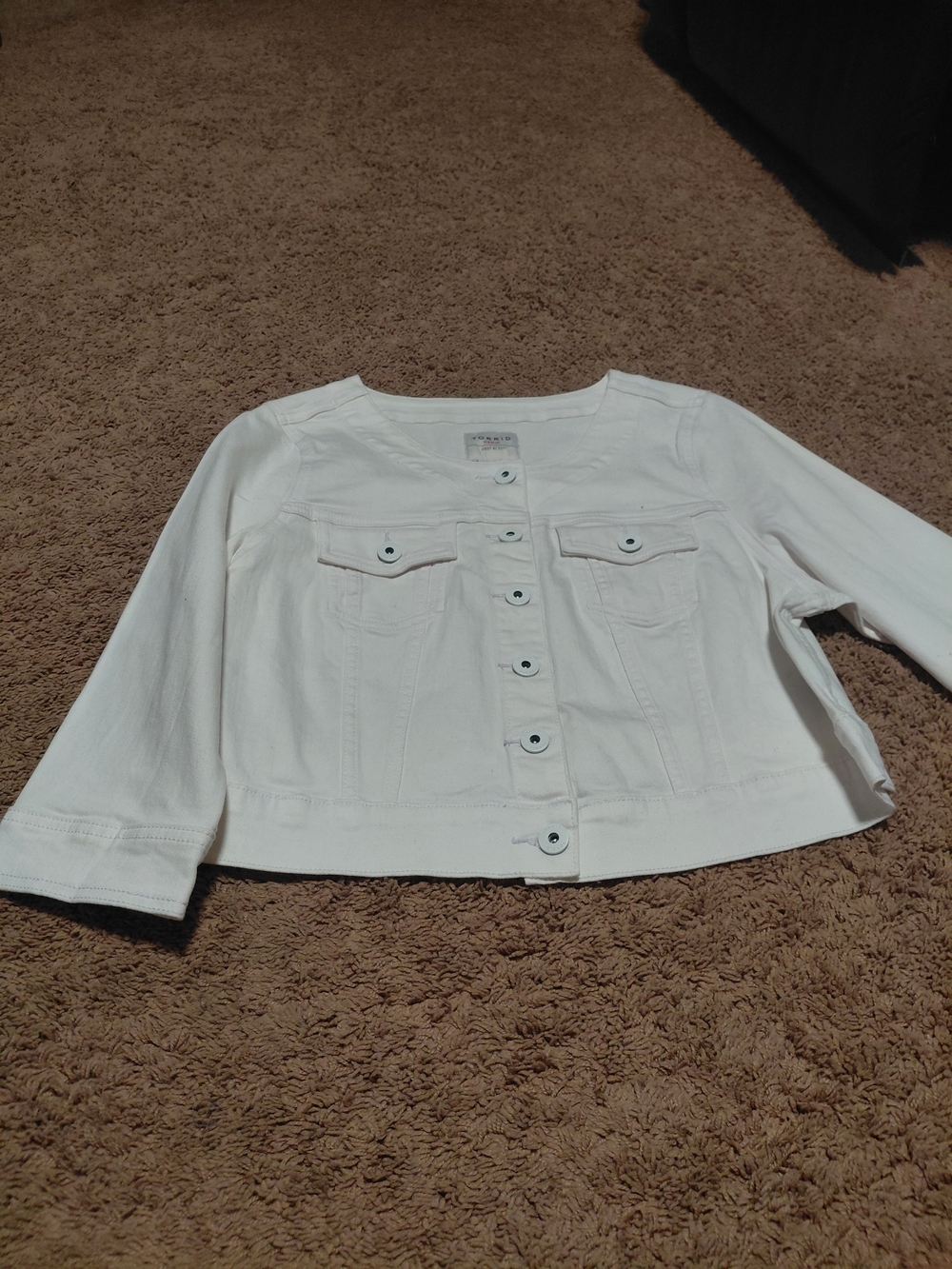 Womens Torrid Cropped White Button-Front Denim Jacket